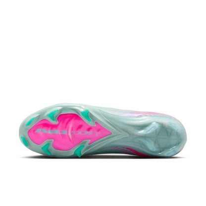 Teal and pink shoe sole on a white background