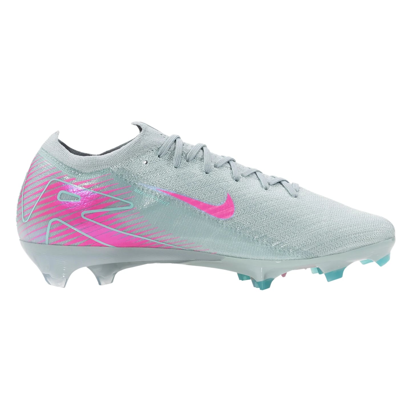 Light gray soccer cleat with pink swoosh logo on a white background